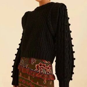 NWT FARM RIO black Braided Sweater